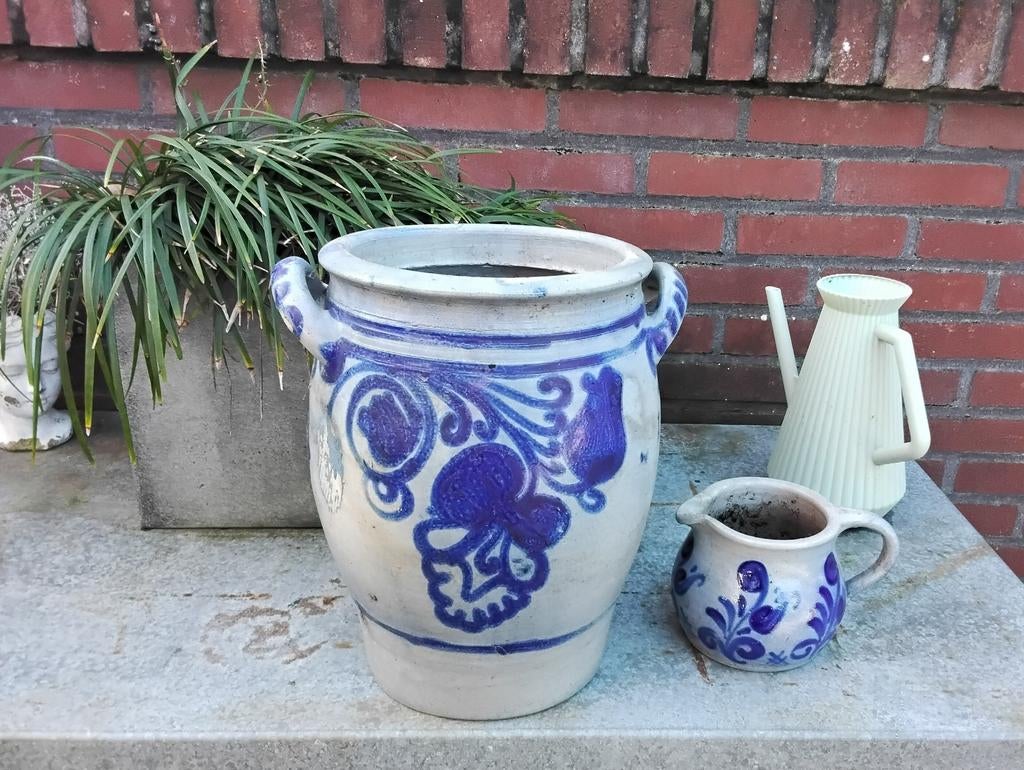 Grote zware Keulse pot en kannetje, Tuin en Terras, Bloempotten, Ophalen, Rond