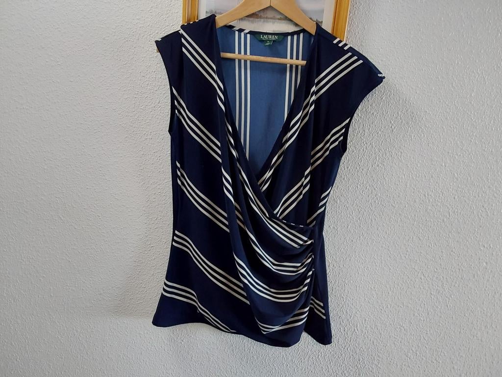 RALPH LAUREN CROSOVER TOP KLEUR D BLAUW-WIT MAAT XL, Blauw, Ophalen of Verzenden, Zo goed als nieuw, Zonder mouw