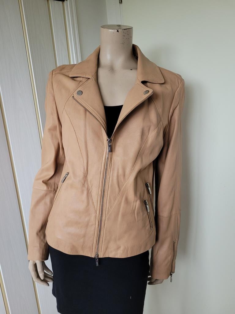 Arma beige leren bikerjack jas maat 40/L, Maat 38/40 (M), Beige, Arma, Ophalen of Verzenden