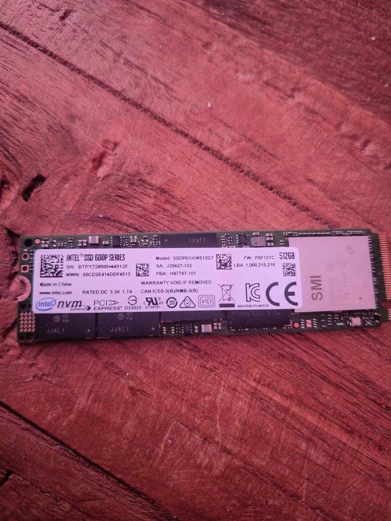 Intel 600P 512GB NVME ssd, Computers en Software, Harde schijven, Ophalen of Verzenden, Zo goed als nieuw, Laptop, USB