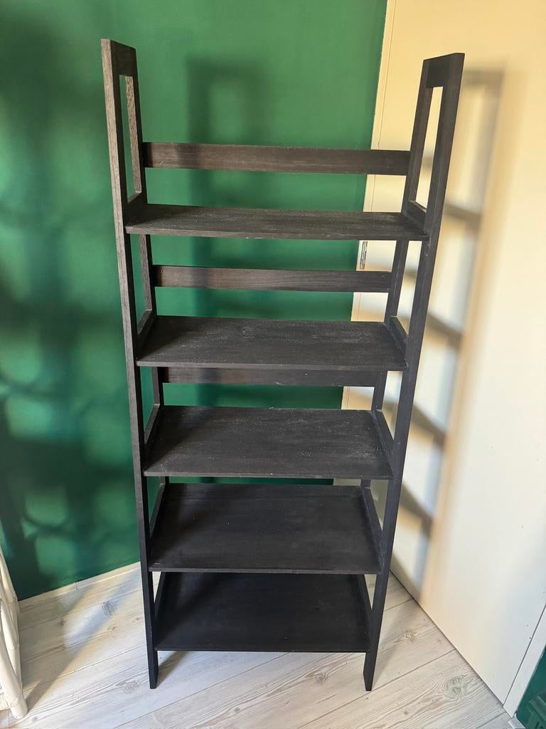 Zwart mango houten wandrek stellingkast, Ophalen, Met plank(en), Kwantum, Kwantum