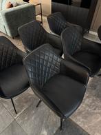 Set van 6 antraciete eetkamerstoelen met ruitpatroon, Huis en Inrichting, Stoelen, Zwart, Leer, Ophalen of Verzenden, Zo goed als nieuw