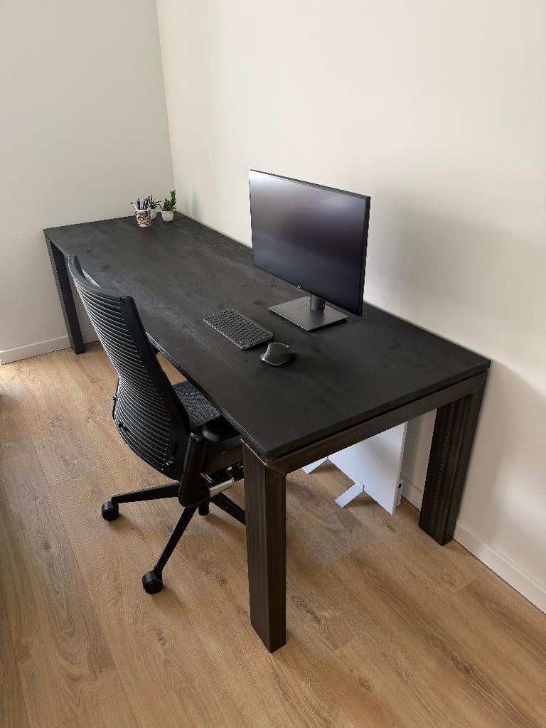 Bureau massief beuken 240x80cm zwart stalen poten, Ophalen, Hout, Zo goed als nieuw, Industrieel