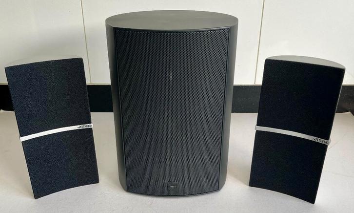 Jamo Klipsch A-330 zwarte speaker + 2 satelliet speakers ., Audio, Tv en Foto, Luidsprekers, Gebruikt, Front, Rear of Stereo speakers