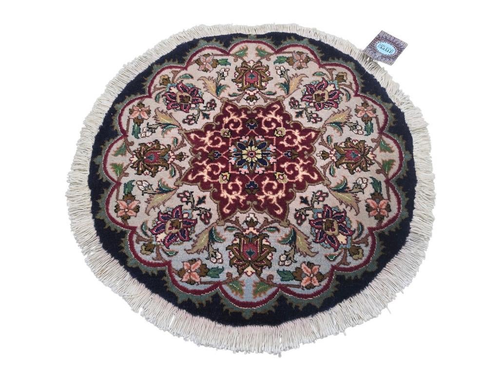 Handgeknoopt Perzisch wol Tabriz tapijt rond blue 50x50cm, Crème, 50 tot 100 cm, Perzisch, Klassiek, Oosters, Zo goed als nieuw