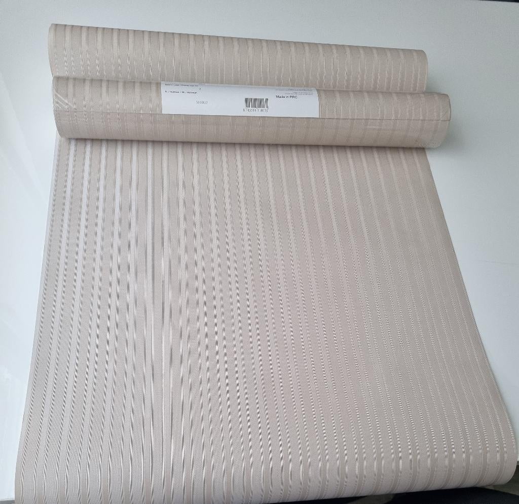 Eijffinger behang vinyl taupe fijne streep ruime voorraad, Ophalen of Verzenden, 75 m² of meer, Beige
