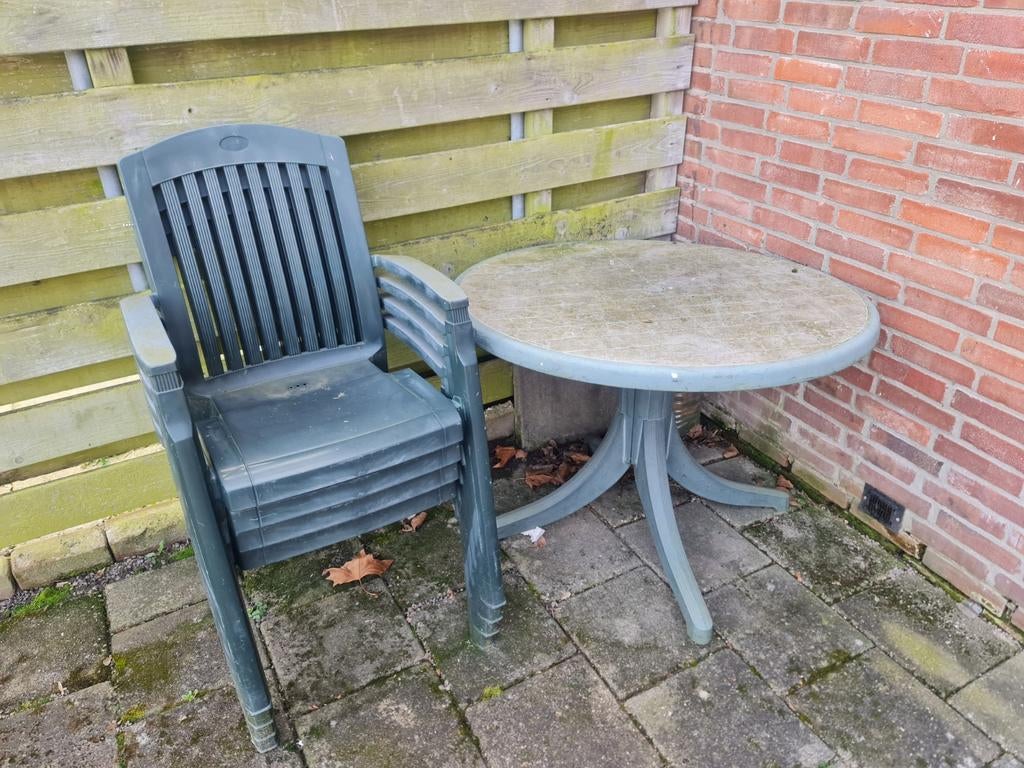 Hartman kunststof tuinset: tafel en 4 stoelen, Ophalen, 4 zitplaatsen, Kunststof, Gebruikt