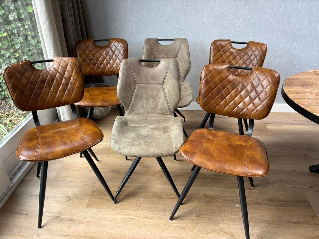 Eetkamer stoelen / industrieel / 6 stuks, Ophalen, Bruin, Zo goed als nieuw, Vijf, Zes of meer stoelen
