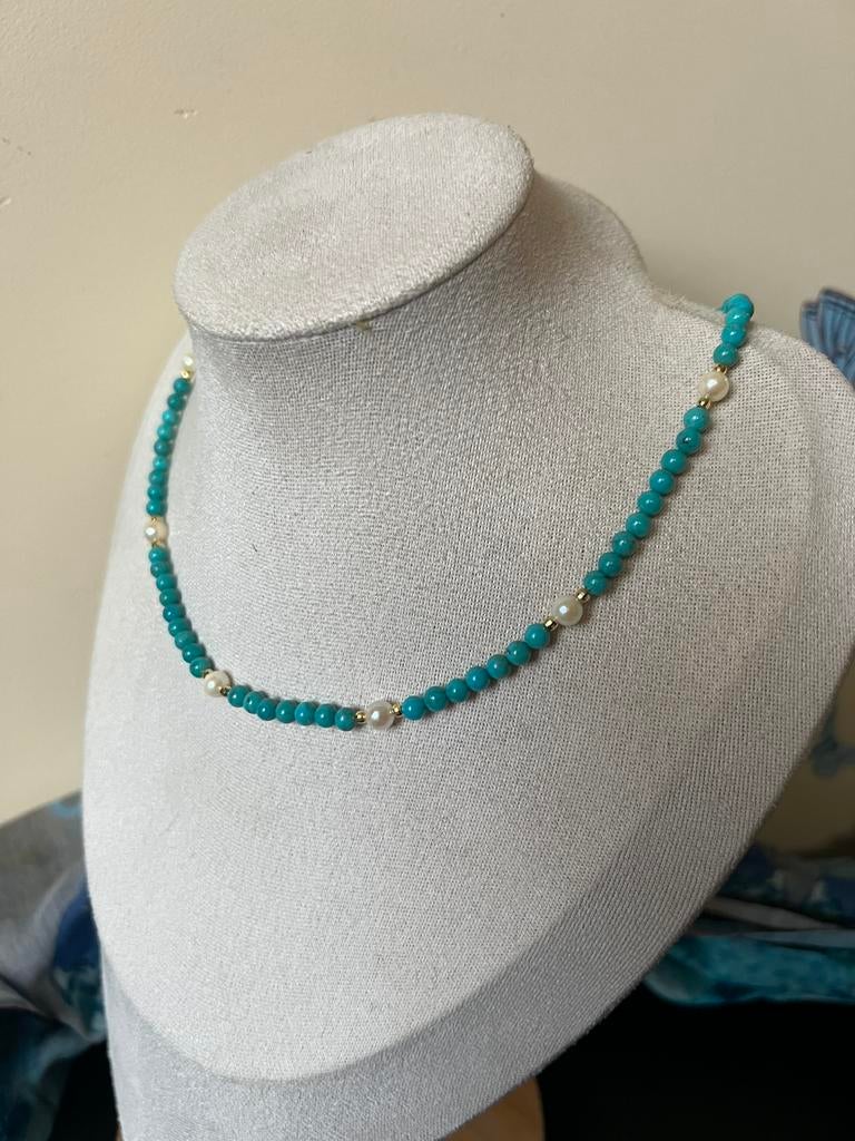 Turkoois turquoise Arizona akoya zoutwater parel zeldzaam, Sieraden, Tassen en Uiterlijk, Kettingen, Blauw, Nieuw, Verstelbaar