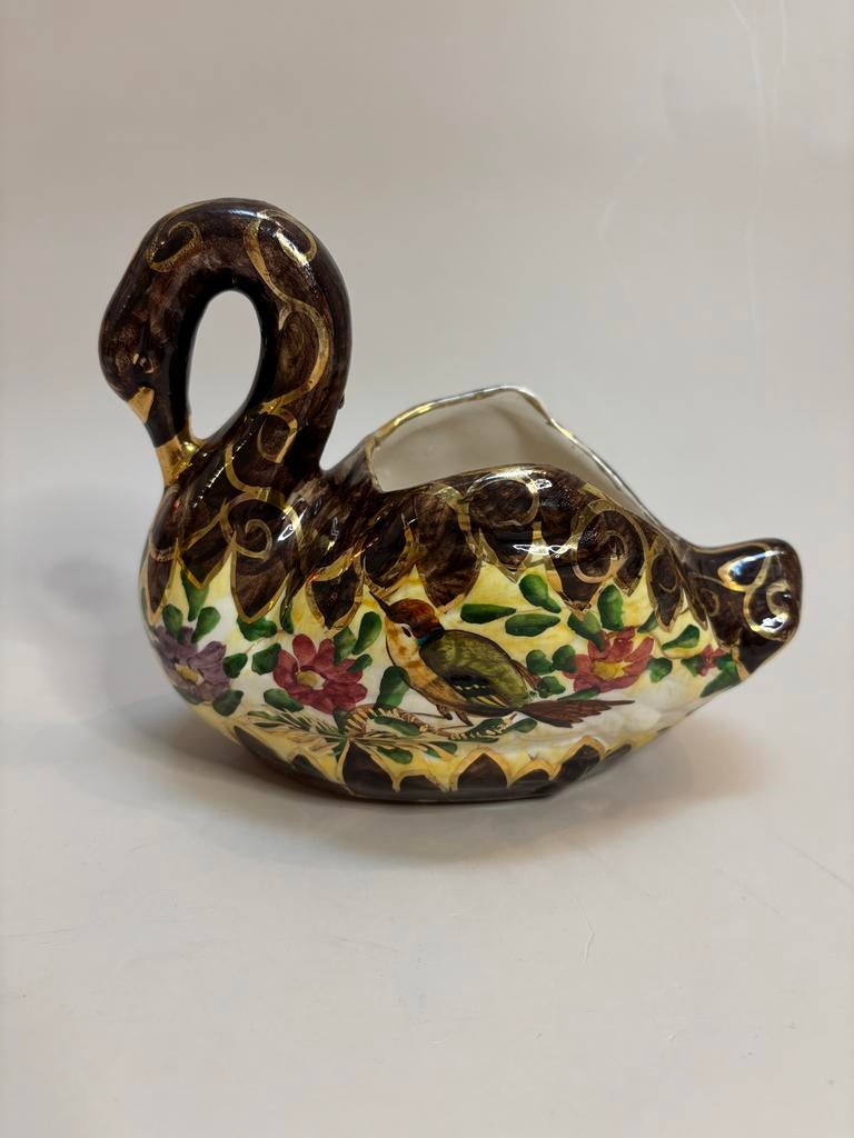 Vintage Zwaan Bloempot H. Bequet - Handbeschilderd, Antiek en Kunst, Ophalen of Verzenden