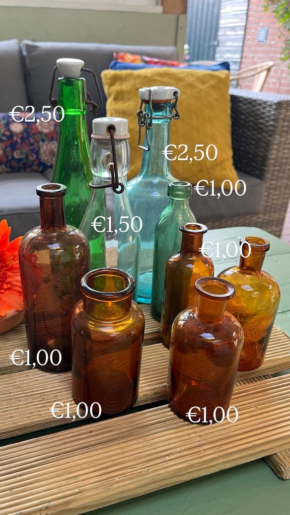 Brocante glazen flesjes, Antiek en Kunst, Ophalen of Verzenden