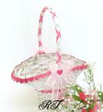 Schitterende witte rieten strooimandje met roze hartjes., Ophalen of Verzenden, Nieuw, Feestartikel, Geboorte of Huwelijk