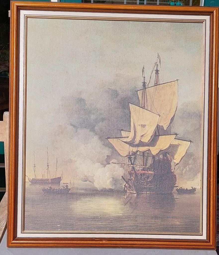 Ingelijst doek, het kanonschot van Willem van de Velde, Antiek en Kunst, Ophalen of Verzenden