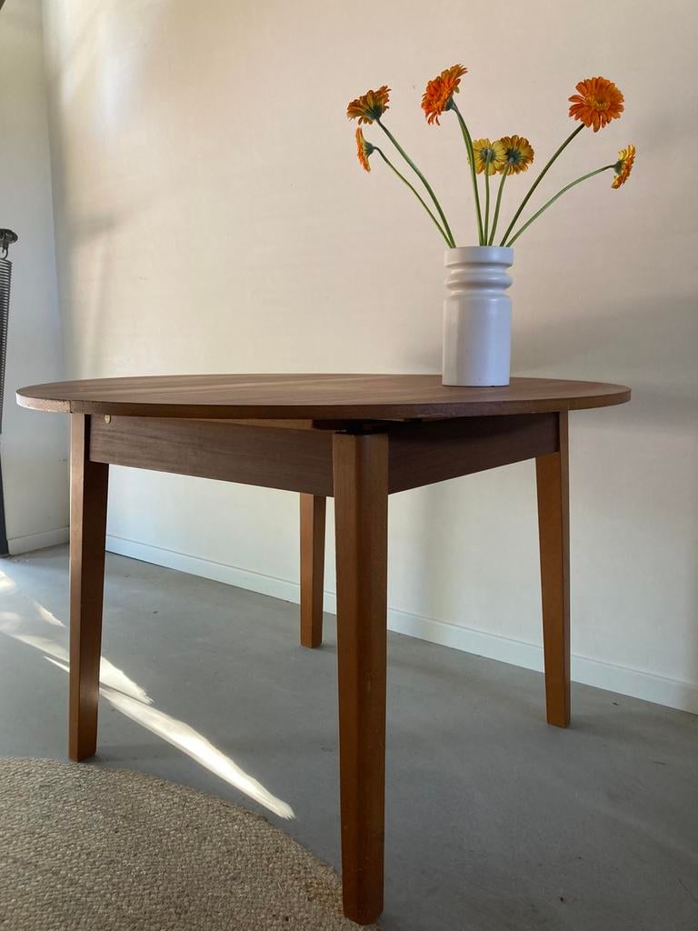 Midcentury vintage teak eettafel uitschuifbaar, Ophalen, Gebruikt, Vijf personen of meer, Onbekend