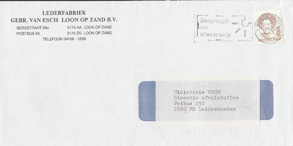 LOON OP ZAND 1992 LEDERFABRIEK Gebr. Van ECH Bergstr. 28a, Verzamelen, Ansichtkaarten | Nederland, Ophalen of Verzenden, 1980 tot heden