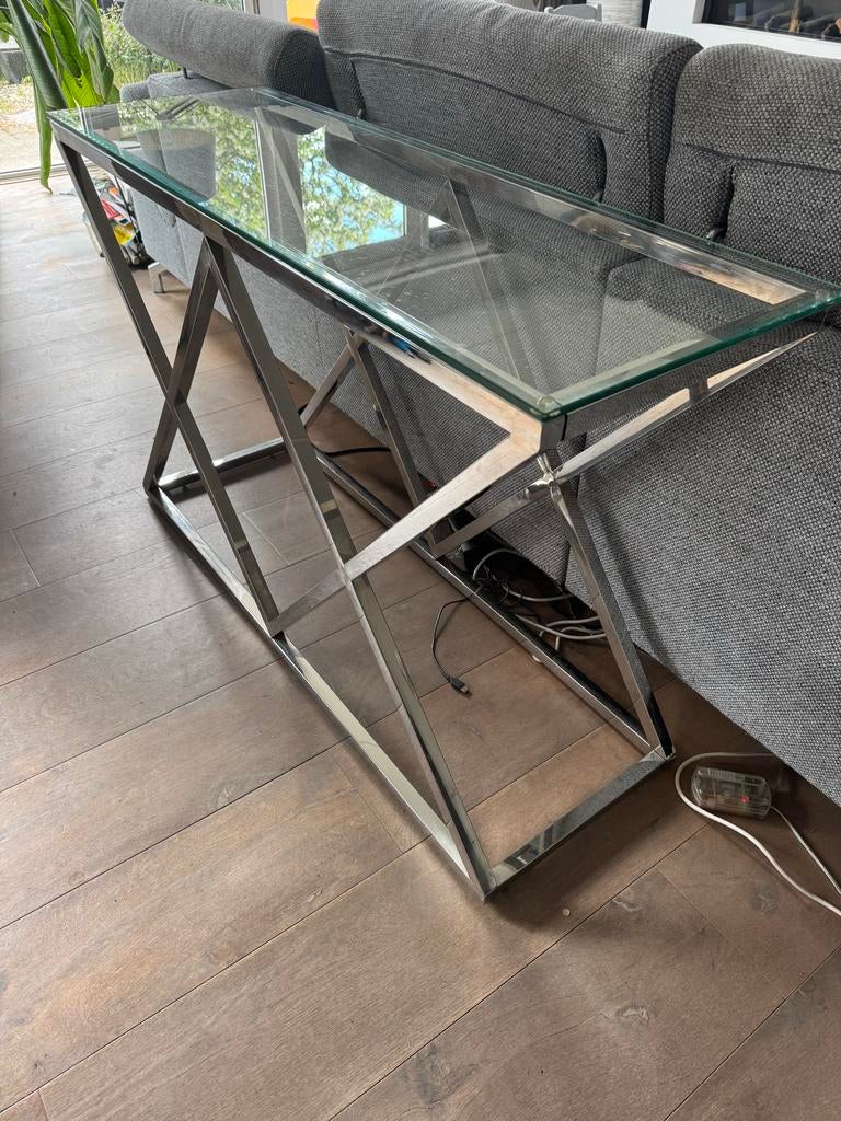 Sidetable / Console tafel - Eric Kuster stijl, Huis en Inrichting, Tafels | Sidetables, Ophalen, Gebruikt, 100 tot 150 cm, Glas