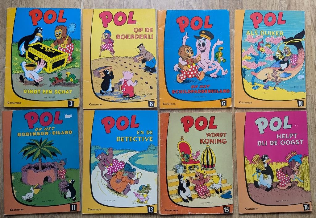8 stuks Pol stripboeken, de nummers: 3,6,8,10,11,13,15 en 16, Boeken, Stripboeken, Meerdere stripboeken, Ophalen of Verzenden