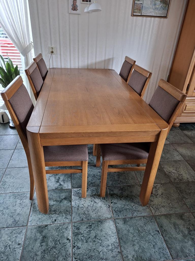 Eikenhouten eettafel met 6 stoelen, Ophalen, Gebruikt, Eikenhout, Vijf personen of meer