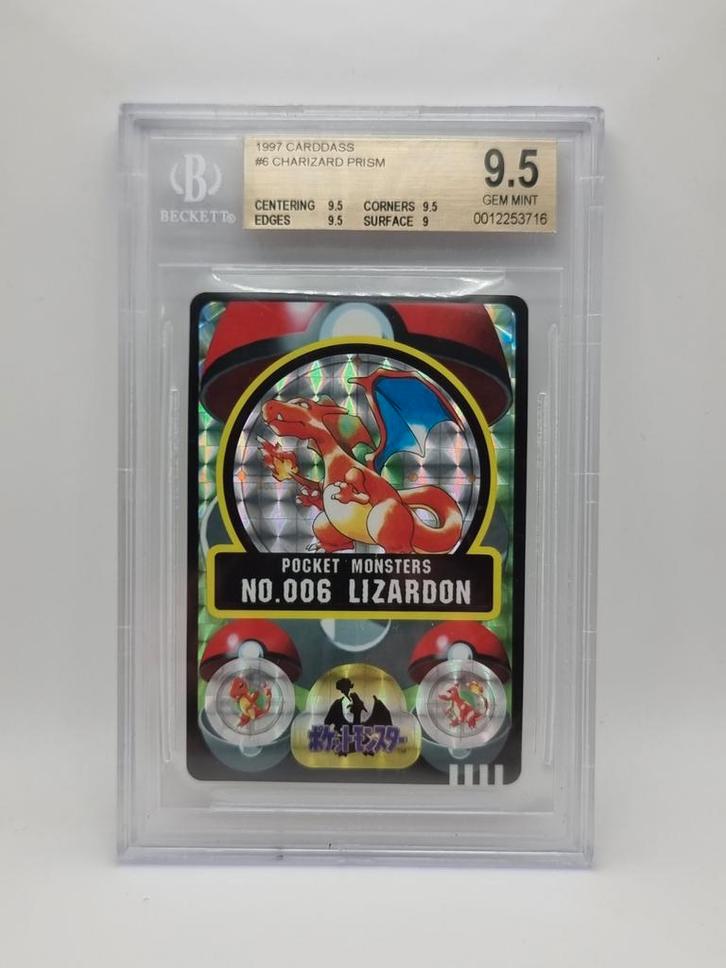 1997 Carddass #6 Charizard Prism BGS 9.5 Gem Mint, Hobby en Vrije tijd, Verzamelkaartspellen | Pokémon, Nieuw, Losse kaart, Foil