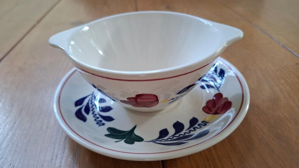 6 Boerenbont soepkommen met schotels, Ophalen, Zo goed als nieuw, Kom(men), Aardewerk