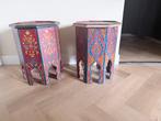 2 Donkerrode Arabische bijzettafeltjes, Ophalen, Minder dan 45 cm, Minder dan 55 cm, Gebruikt