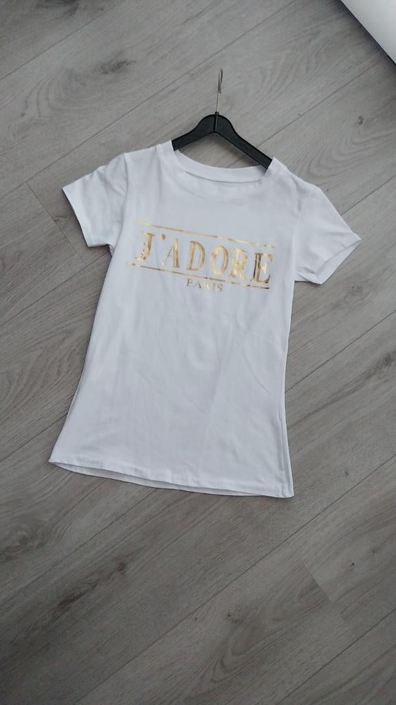 Dames t-shirt wit J'adore paris one size, Kleding | Dames, Verzenden, Nieuw, Wit, Korte mouw