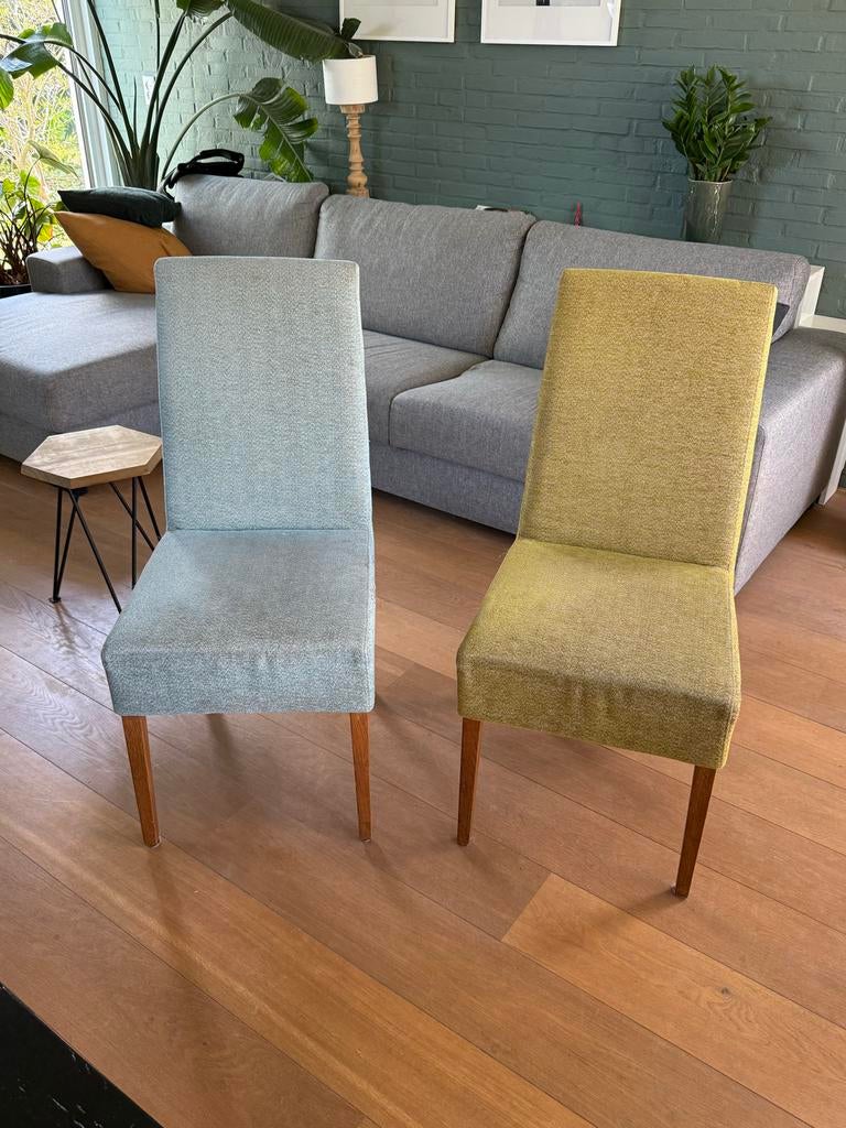 4 eettafelstoelen (2 groen en 2 blauw), Ophalen, Gebruikt, Overige kleuren, Vier