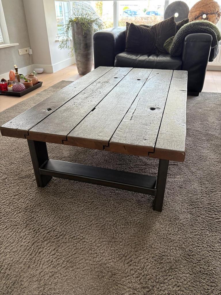 Robuuste Salontafel Hout en Metaal - 137x78x41 cm, Huis en Inrichting, Tafels | Salontafels, Ophalen, 100 tot 150 cm, 50 tot 100 cm