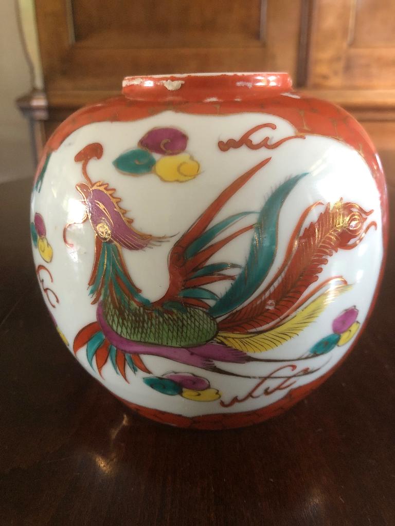 OUDE CHINESE GEMBERPOT FENIKS/DRAAK, Ophalen of Verzenden