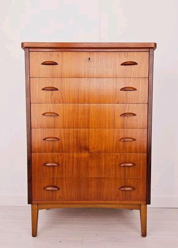 Vintage Deens design teak houten ladekast, Mid-century 1960s, Gebruikt, Eikenhout, 5 laden of meer, .