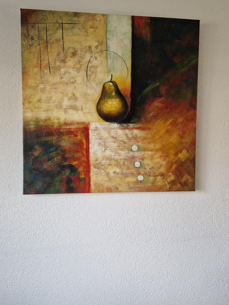 4 schilderijen met fruit en bloemen, 100x100 cm, Ophalen