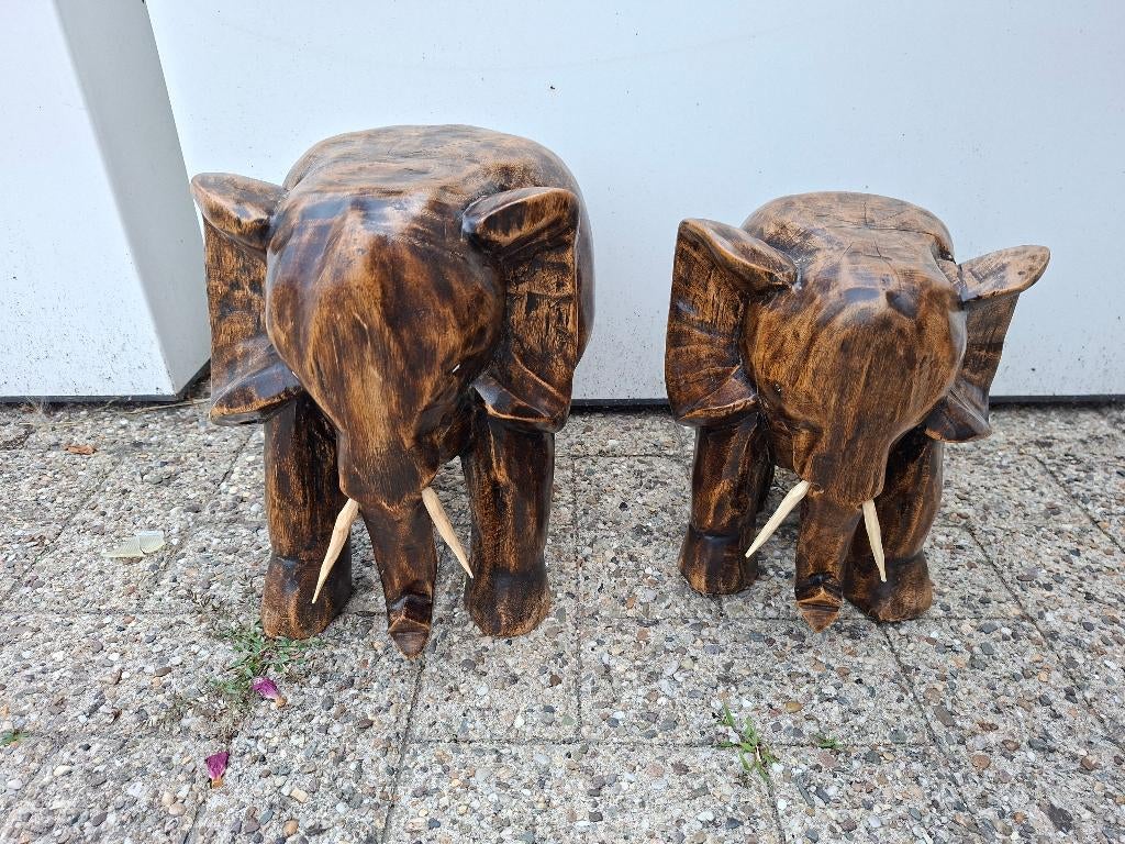 2 Houten Afrikaanse Olifanten Beelden, Ophalen of Verzenden