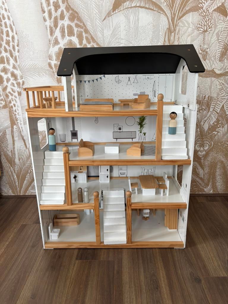 XL Houten Poppenhuis Petite Amelie incl. Meubelset, Ophalen, Gebruikt, Poppenhuis