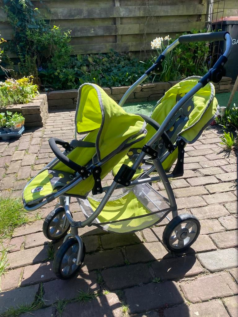 Poppen tweeling kinderwagen - Groen, Kinderen en Baby's, Speelgoed | Poppen, Ophalen, Gebruikt, Overige typen