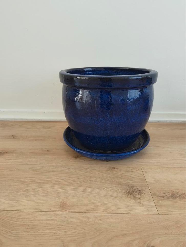 Bloempot pot plantenbak aardewerk blauw z.g.a.n., Tuin en Terras, Bloembakken en Plantenbakken, Zo goed als nieuw, Balkon, Tuin