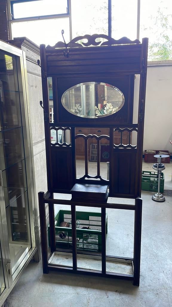 Antieke kapstok met spiegel, Huis en Inrichting, Woonaccessoires | Kapstokken, Wandkapstok, Gebruikt, Ophalen of Verzenden, Minder dan 100 cm