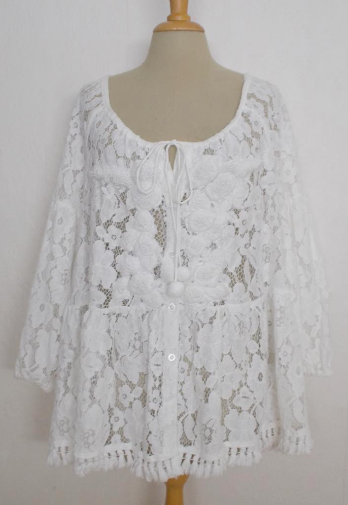 Boho witte kanten top/tuniek van Antica Sartoria!one size/XL, Kleding | Dames, Tops, Zo goed als nieuw, Maat 46/48 (XL) of groter