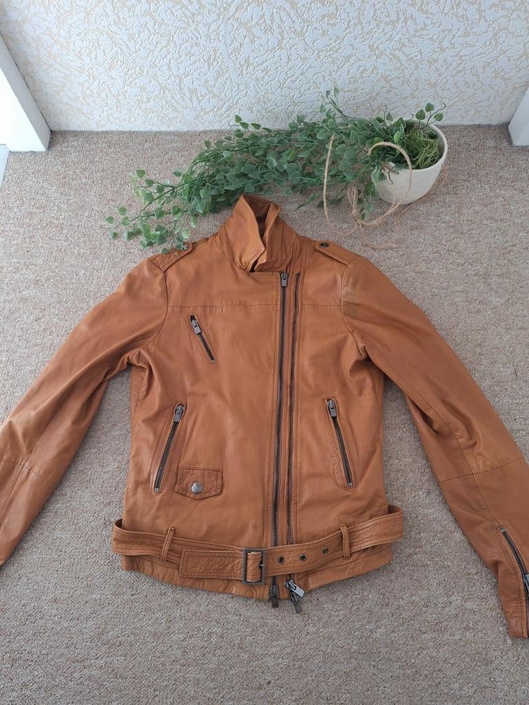 Stefanel - Leren dames jas, Kleding | Dames, Jassen | Zomer, Maat 36 (S), Bruin, Ophalen of Verzenden