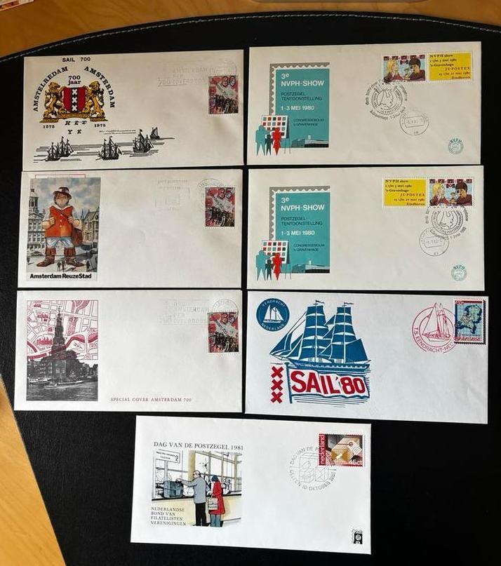 Speciale enveloppen, Amsterdam 700, Sail 1980, 7 stuks, Postzegels en Munten, Ophalen of Verzenden, Onbeschreven, Nederland