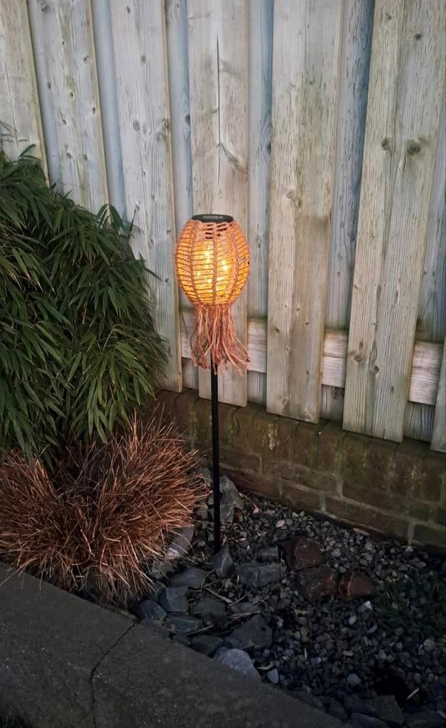 Landelijke stoere solar tuin touwlamp, Tuin en Terras, Ophalen of Verzenden, Nieuw, Zonne-energie, Minder dan 50 watt