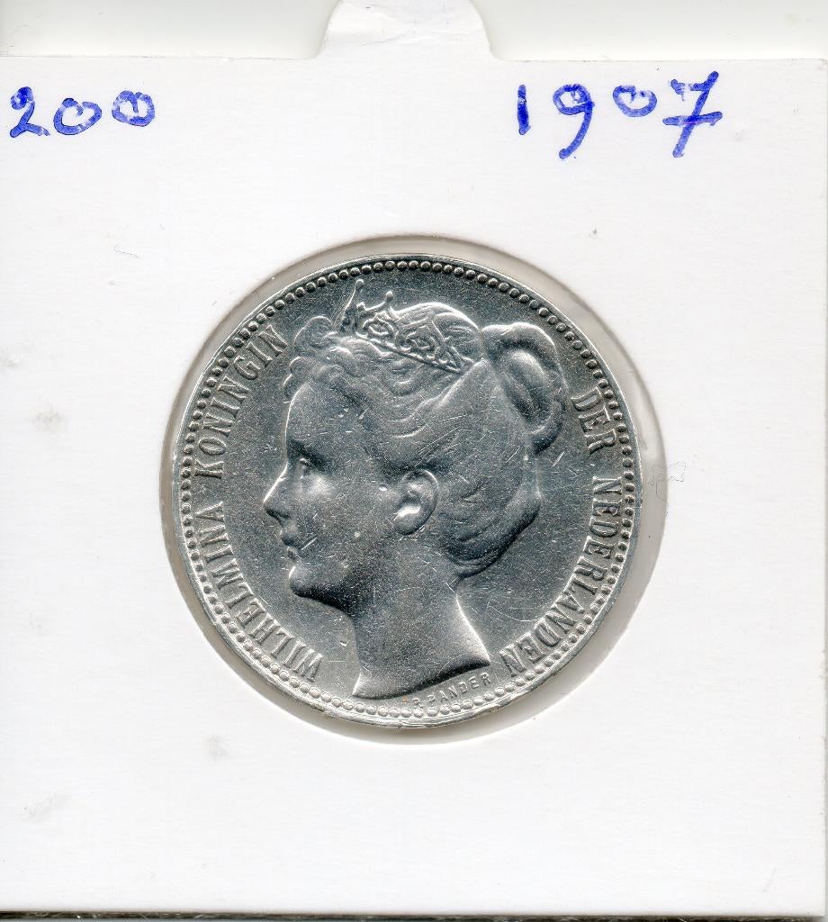 WILHELMINA GULDEN  1907  ZILVER, Postzegels en Munten, Munten | Nederland, 1 gulden, Zilver, Ophalen of Verzenden, Koningin Wilhelmina