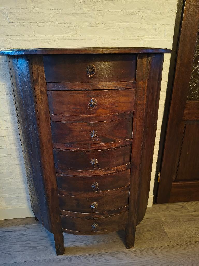 Koloniaal Teakhouten ladenkast, Huis en Inrichting, Ophalen, 5 laden of meer, Teakhout, 50 tot 100 cm