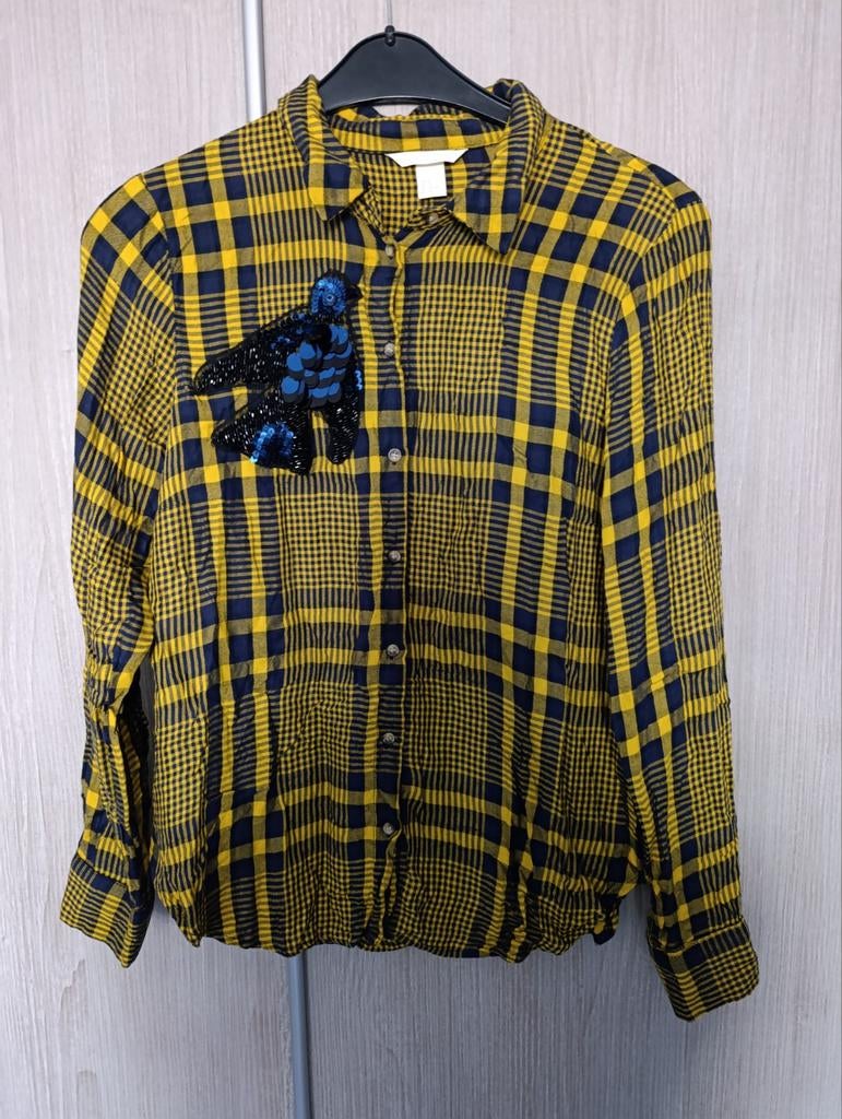 H&M Geruit Blouse met Pailletten - Maat 44 (L), Kleding | Dames, Blouses en Tunieken, H&M, Geel, Maat 42/44 (L), Ophalen of Verzenden