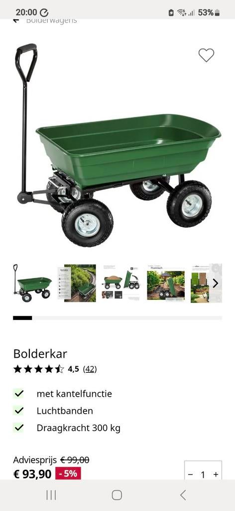 Tectake Bolderkar met Kantelfunctie en Luchtbanden, Ophalen of Verzenden, Nieuw