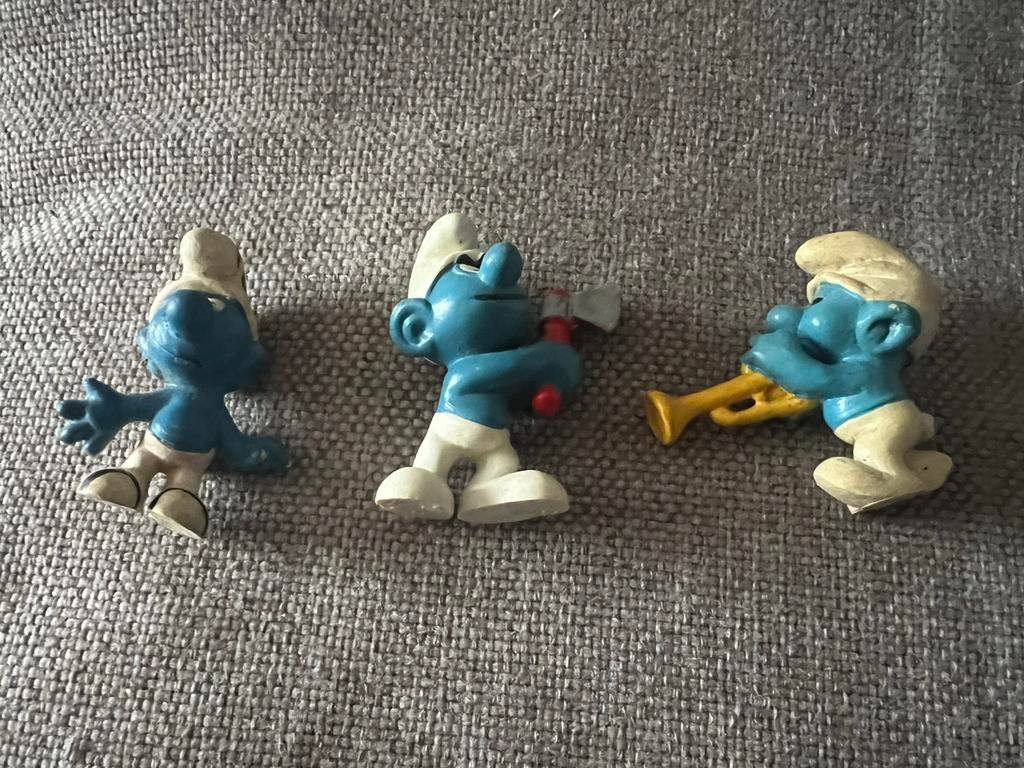 3 oude vintage smurfen ( van het eerste uur), Verzamelen, Smurfen, Ophalen of Verzenden, Zo goed als nieuw, Verschillende Smurfen