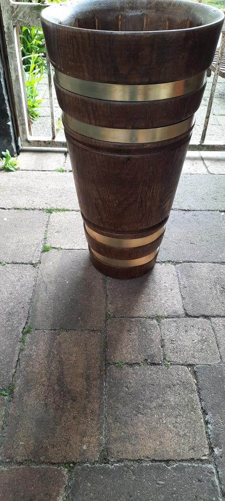 Vintage Houten paraplubak met Messing Banden, Ophalen of Verzenden