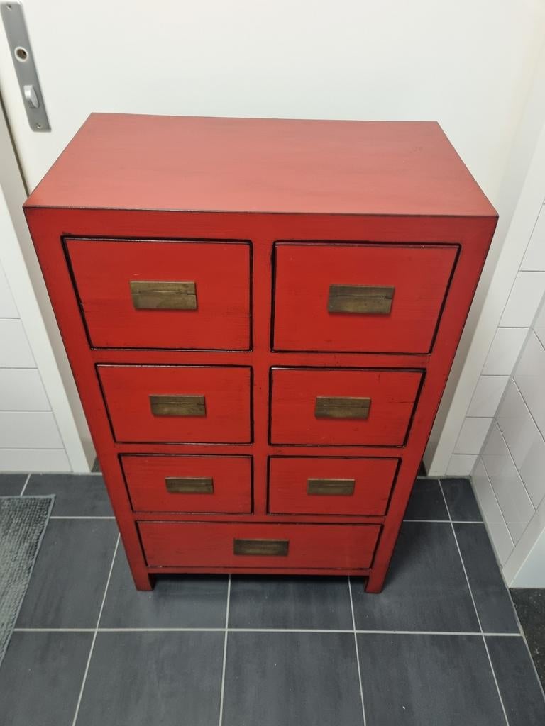 Rode chinese ladekast met 7 lades, Huis en Inrichting, Kasten | Ladekasten, Ophalen, 25 tot 50 cm, 50 tot 100 cm, Minder dan 100 cm