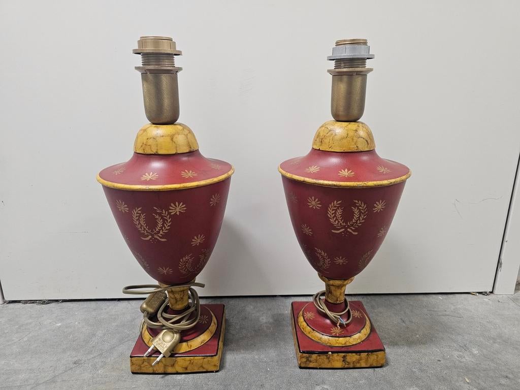 Prachtige antieke Toleware voetlampen  - Nostalgisch!, Ophalen