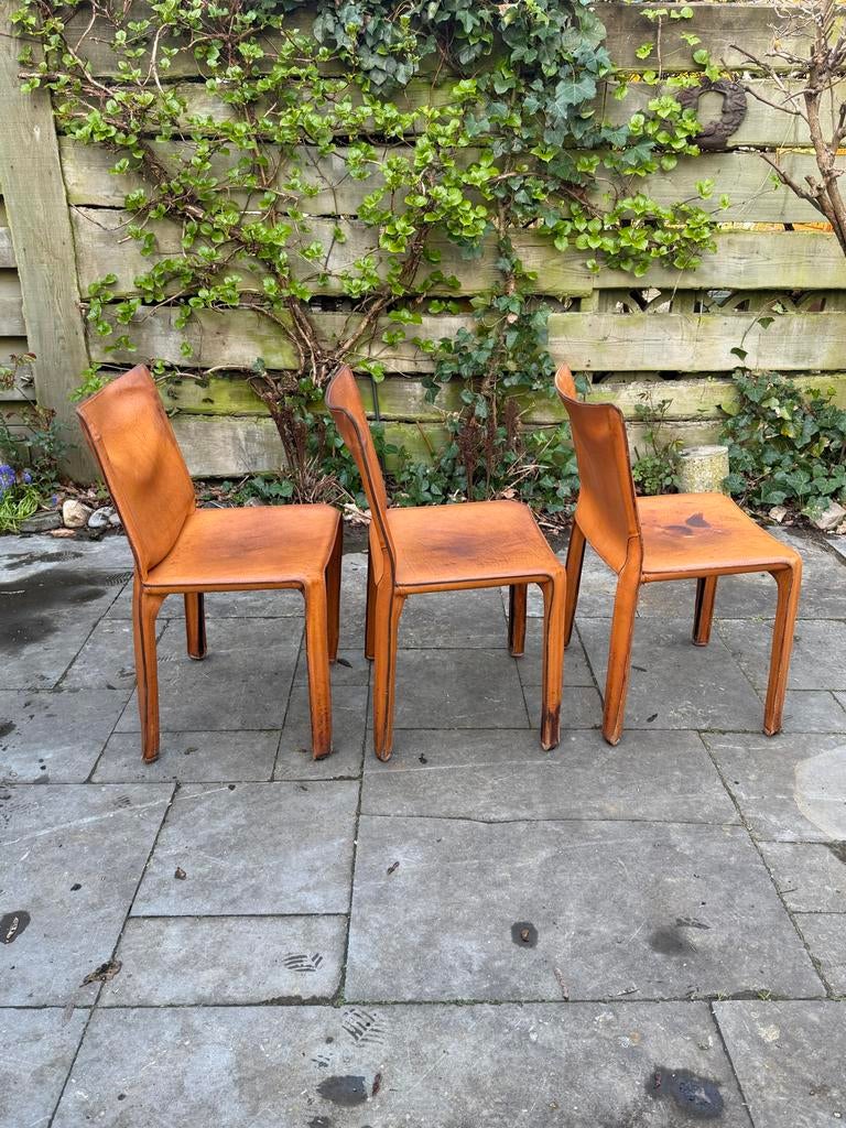 Cassina Cab 412 Mario Bellini stoelen lichtbruin, 3 stuks, Ophalen, Gebruikt, Cassina Vintage, Leer
