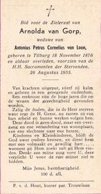 Gorp Arnolda 1876 Tilburg  1955, Ophalen, Bidprentje